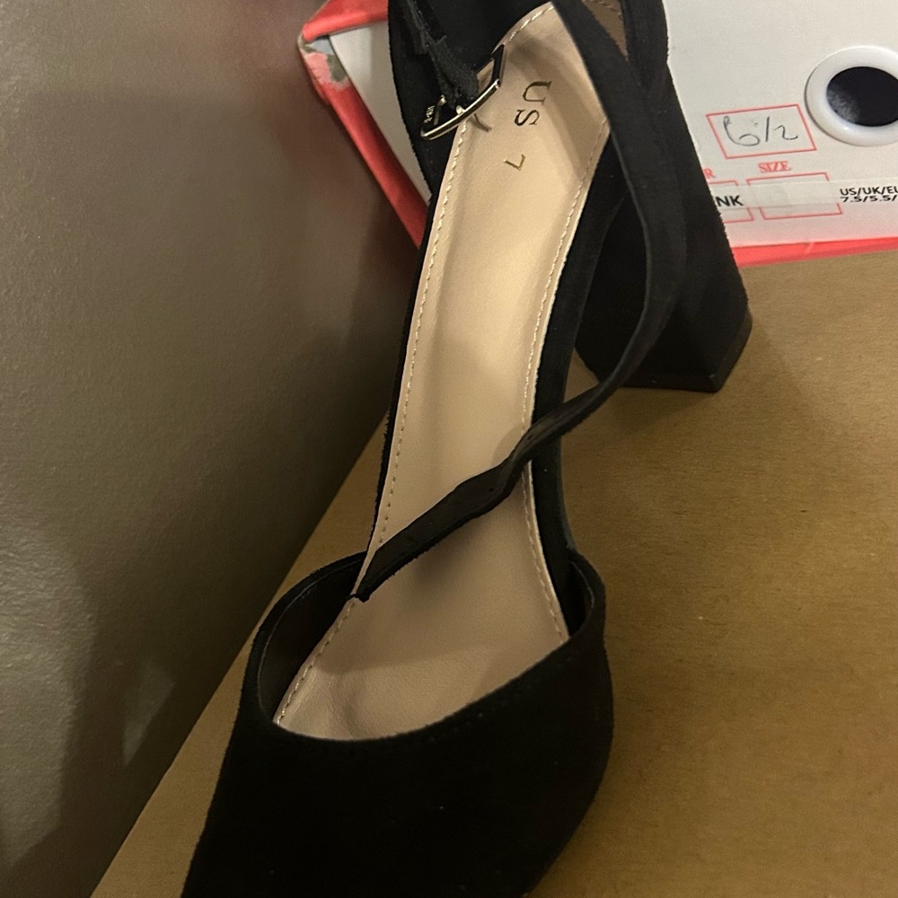 Allegra K Black Heels Suede Pointed Toe